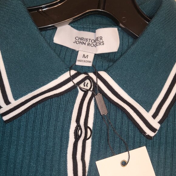 CHRISTOPHER JOHN ROGERS Godet striped ribbed merino wool polo maxi dres - Picture 4 of 5